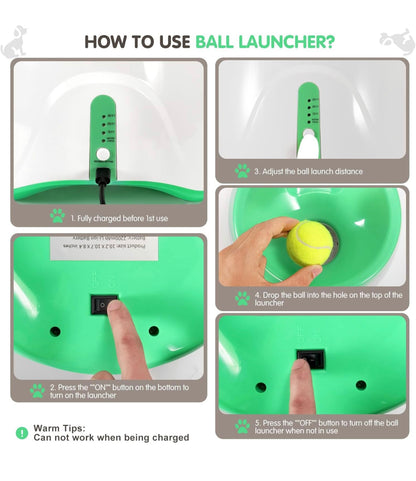 As seen on TikTok! Automatic Ball Launcher for Small and Medium Dogs, USB Rechargeable Ball Thrower,10-30 Ft, Indoor& Outdoor Tennis Ball Thrower, 3PCS Mini Tennis Balls.